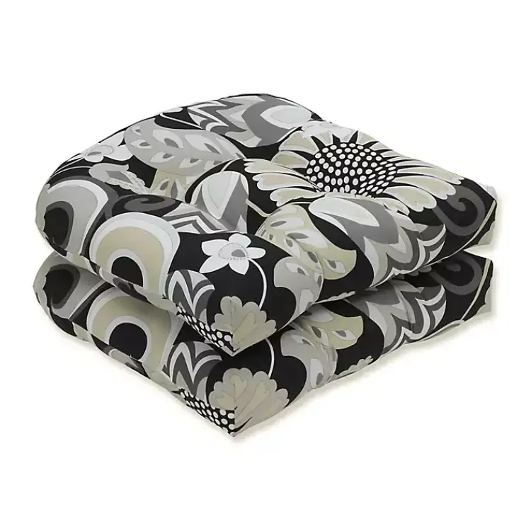Outdoor Cushions & Pillows-Kirklands Home Graphite Floral Outdoor Seat Cushions, Set of 2