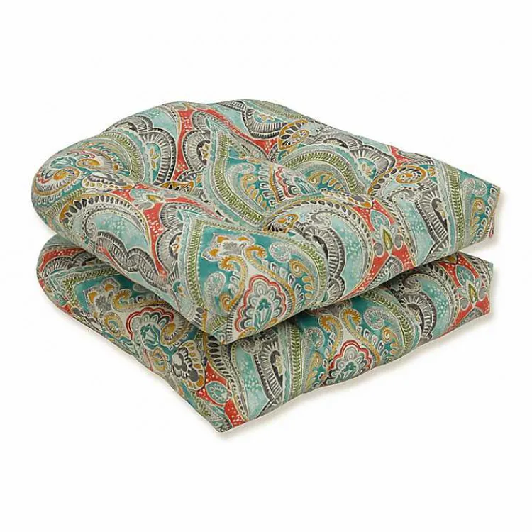 Outdoor Cushions & Pillows-Kirklands Home Colorful Paisley Outdoor Seat Cushions, Set of 2