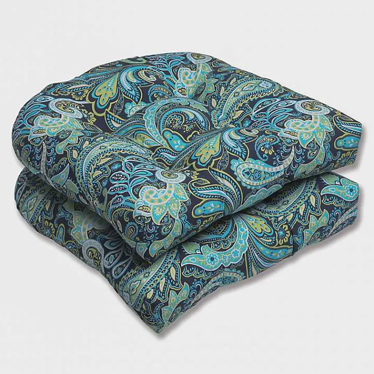 Outdoor Cushions & Pillows-Kirklands Home Paisley Outdoor Seat Cushions, Set of 2 Blue