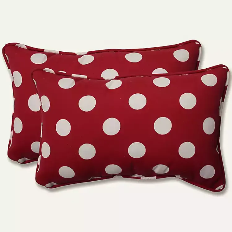 Outdoor Cushions & Pillows-Kirklands Home Red & White Polka Dot Lumbar Pillows, Set of 2