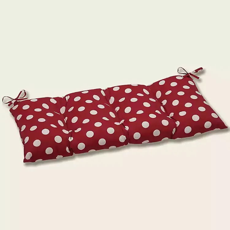 Outdoor Cushions & Pillows-Kirklands Home Red & White Polka Dot Tufted Outdoor Bench Cushion