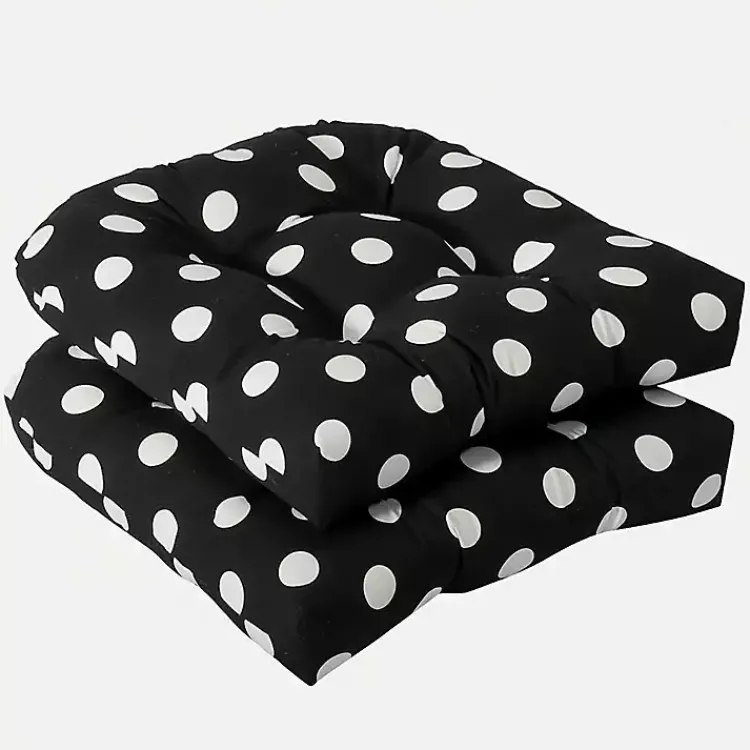 Outdoor Cushions & Pillows-Kirklands Home Polka Dot Wicker Chair Cushions, Set of 2 Black
