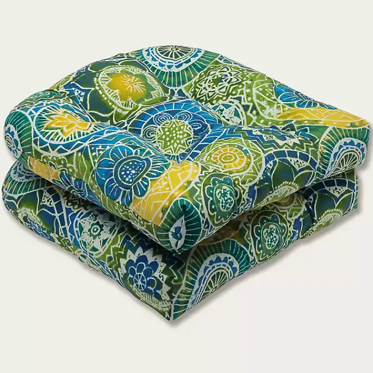 Outdoor Cushions & Pillows-Kirklands Home Blue Green Lagoon Wicker Chair Cushions, Set of 2