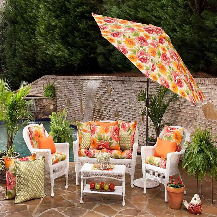 Outdoor Cushions & Pillows-Kirklands Home Watercolor Primrose Outdoor Settee Cushion