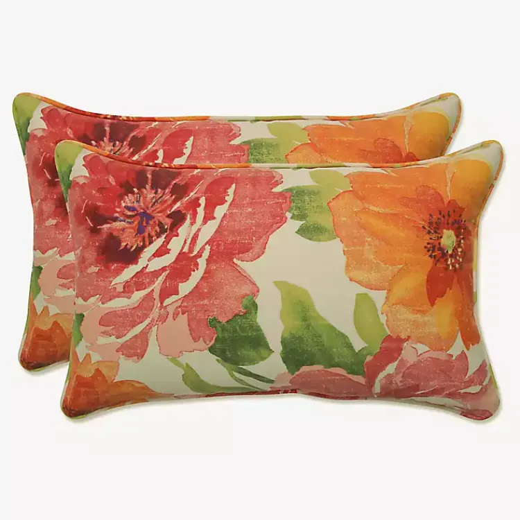 Outdoor Cushions & Pillows-Kirklands Home Watercolor Primrose Lumbar Pillows, Set of 2