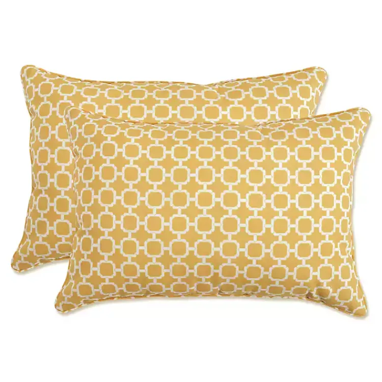 Outdoor Cushions & Pillows-Kirklands Home Pattern XL Outdoor Lumbar Pillows, Set of 2 Yellow