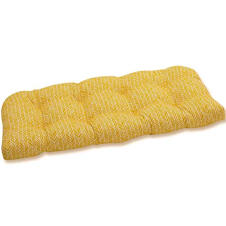 Outdoor Cushions & Pillows-Kirklands Home Herringbone Tufted Outdoor Settee Cushion Yellow