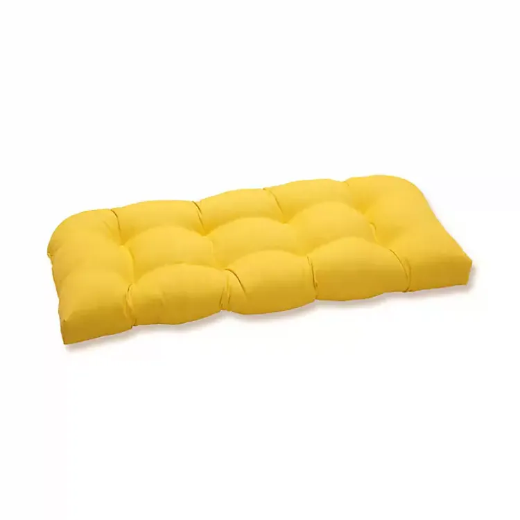 Outdoor Cushions & Pillows-Kirklands Home Solid Tufted Outdoor Settee Cushion Yellow
