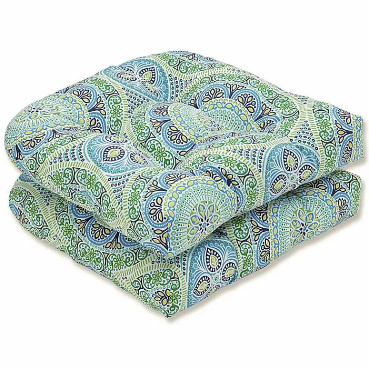 Outdoor Cushions & Pillows-Kirklands Home Blue Medallion Wicker Chair Cushions, Set of 2