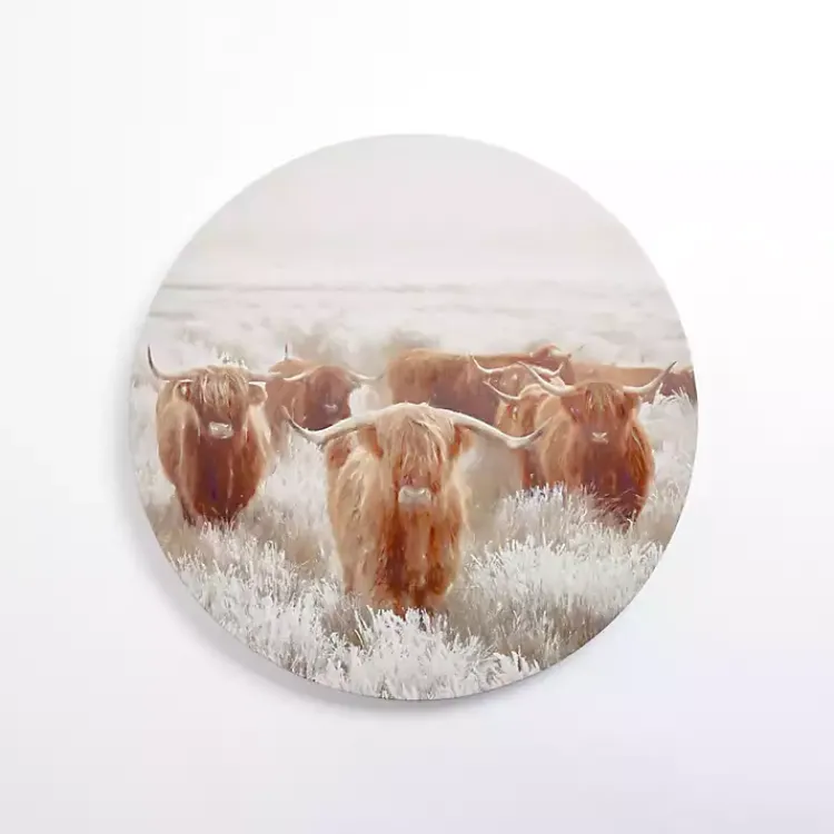 Canvas Art-Kirklands Home Round Frosty Highland Cows Canvas Art Print