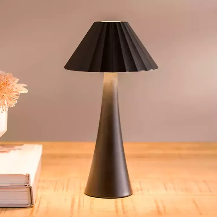 Table Lamps-Kirklands Home Metal Ribbed Rechargeable Touch Lamp Black