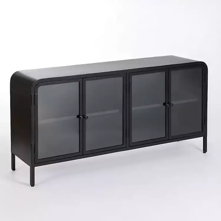 Cabinets & Sideboards-Kirklands Home Metal & Glass 4-Door Bentley Cabinet Black