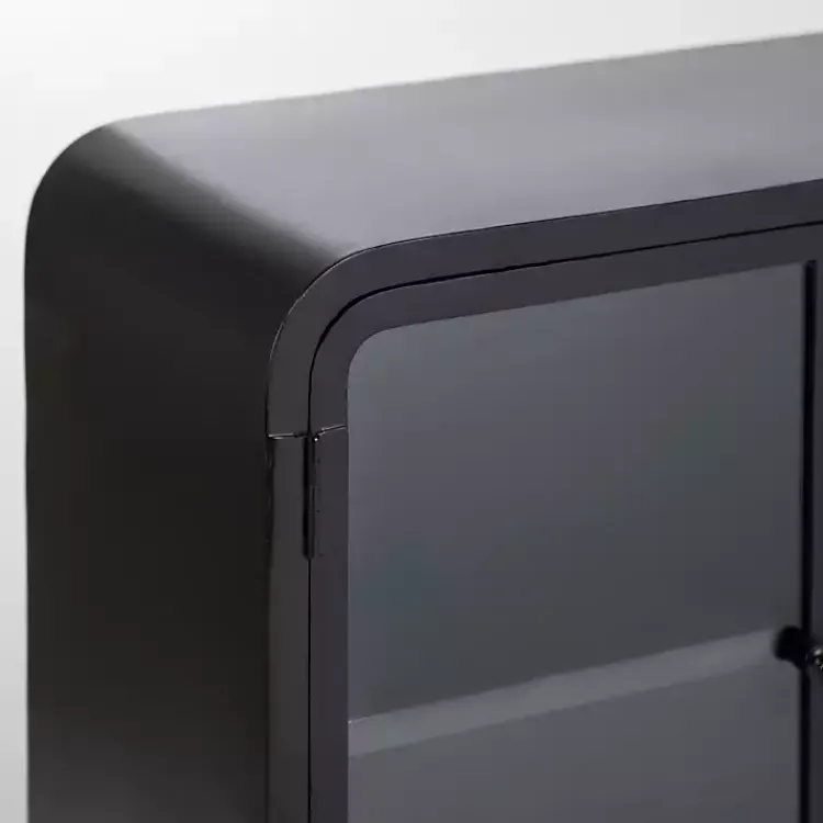 Cabinets & Sideboards-Kirklands Home Metal & Glass 4-Door Bentley Cabinet Black