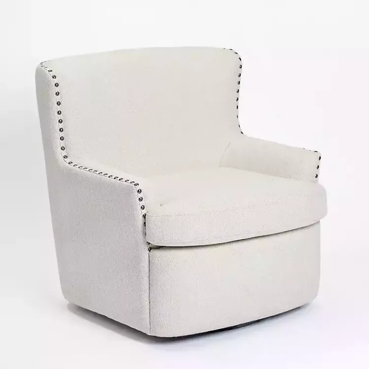 Accent Chairs-Kirklands Home Nailhead Wingback Swivel Accent Chair Ivory