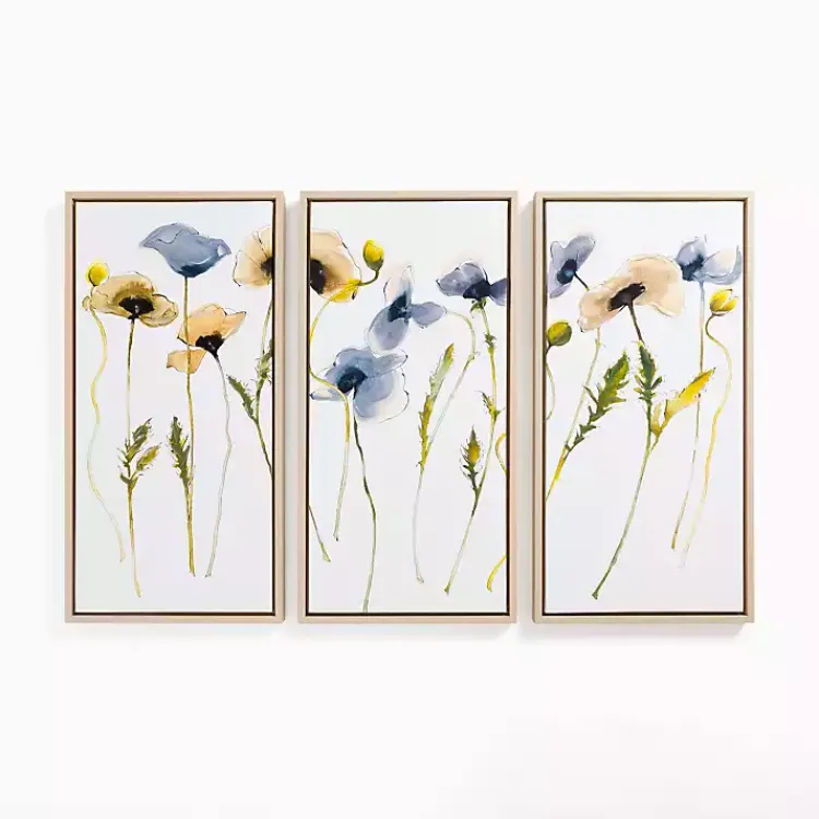 Canvas Art-Kirklands Home Blue & Yellow Stems Framed Canvas Prints, Set of 3