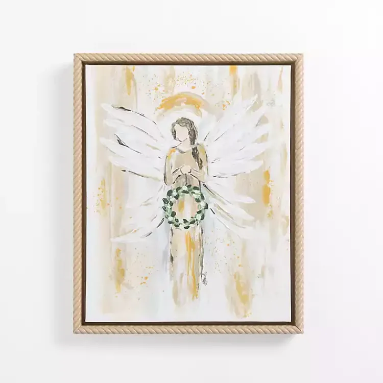 Canvas Art-Kirklands Home Angel Holding Wreath Framed Canvas Art Print White