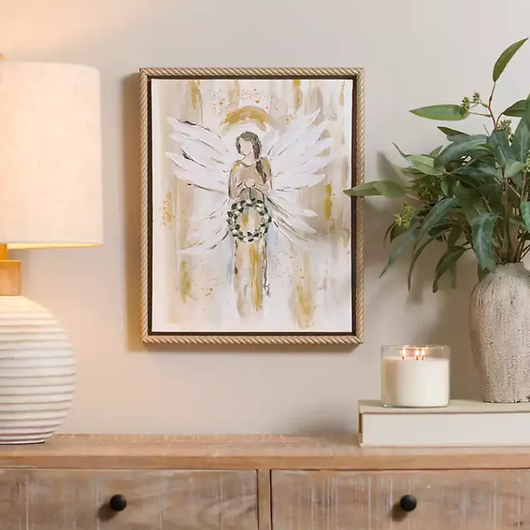 Canvas Art-Kirklands Home Angel Holding Wreath Framed Canvas Art Print White