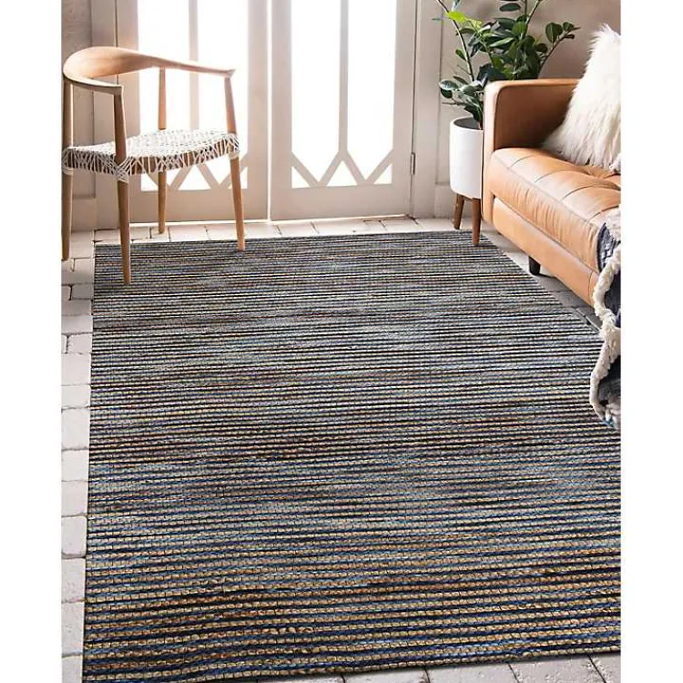 Area Rugs-Kirklands Home Navy Jute and Wool Woven Area Rug, 5x8