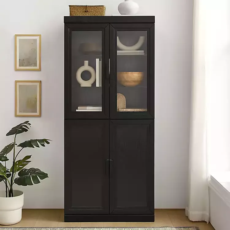 Cabinets & Sideboards-Kirklands Home Tall Black Wood and 4-Door Storage Cabinet