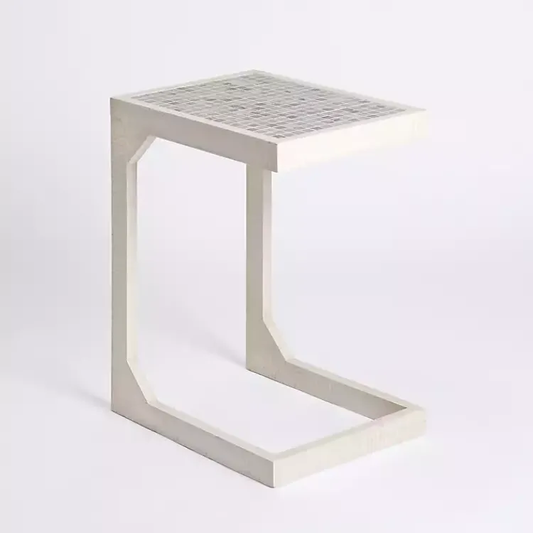 Accent & End Tables-Kirklands Home Mosaic Tile White Wood C-Table Blue