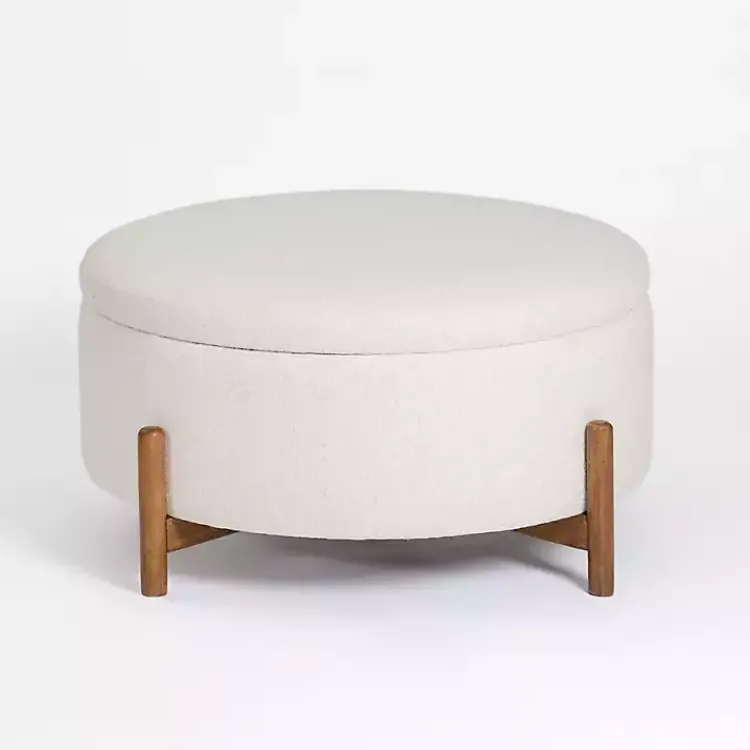 Coffee Tables-Kirklands Home Round Storage Coffee Table Ottoman Ivory