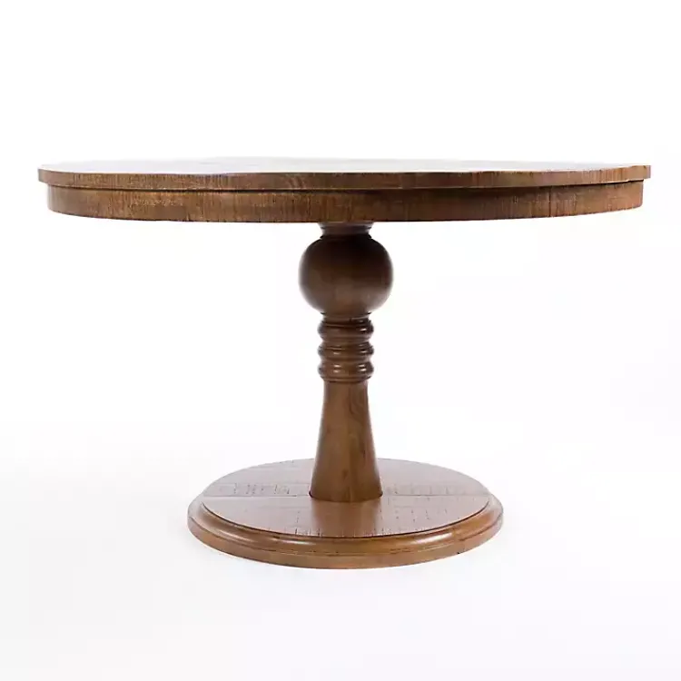 Dining Tables-Kirklands Home Round Wood Pedestal Dining Table Brown