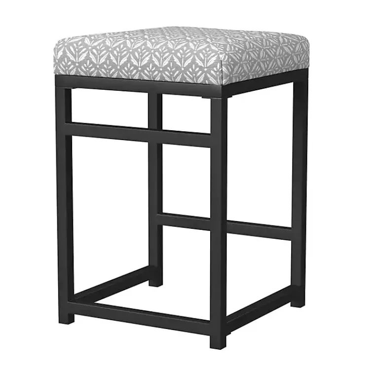 Bar Stools & Counter Height Stools-Kirklands Home Gray Floral Upholstered Counter Stool