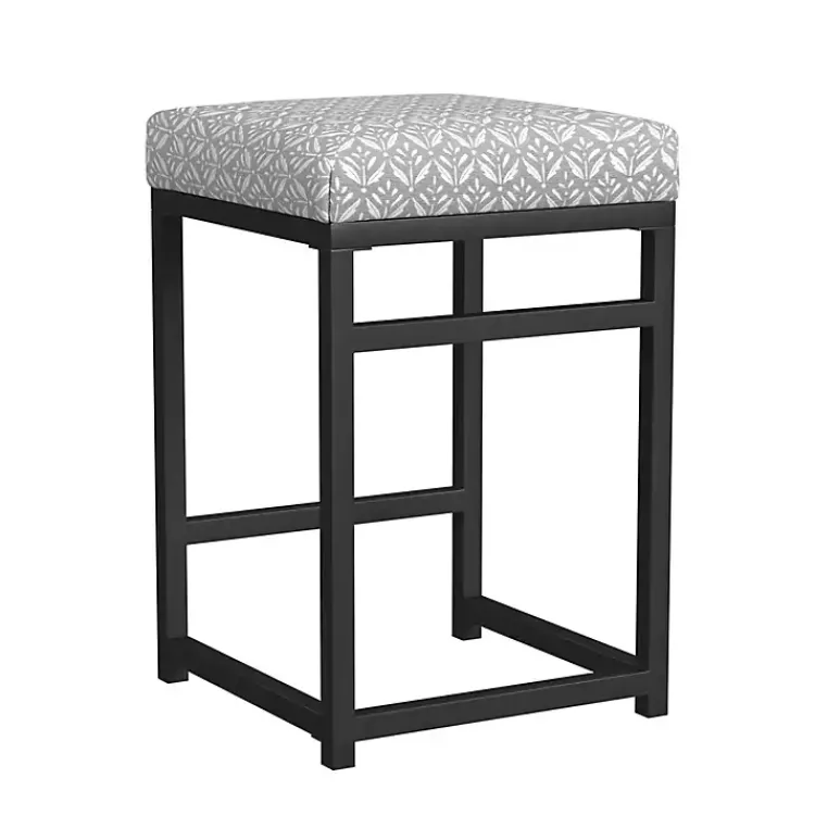 Bar Stools & Counter Height Stools-Kirklands Home Gray Floral Upholstered Counter Stool
