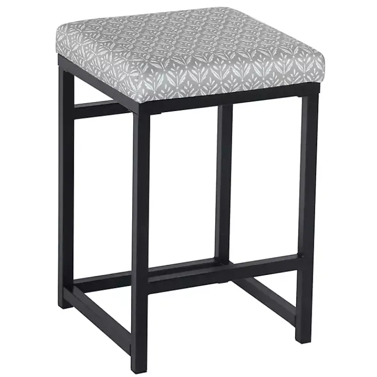 Bar Stools & Counter Height Stools-Kirklands Home Gray Floral Upholstered Counter Stool