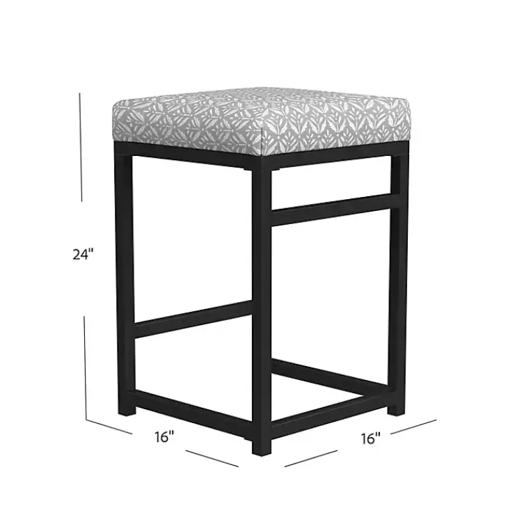 Bar Stools & Counter Height Stools-Kirklands Home Gray Floral Upholstered Counter Stool