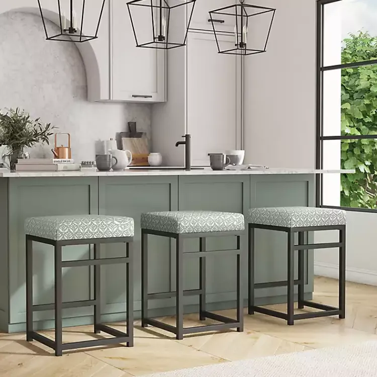 Bar Stools & Counter Height Stools-Kirklands Home Gray Floral Upholstered Counter Stool