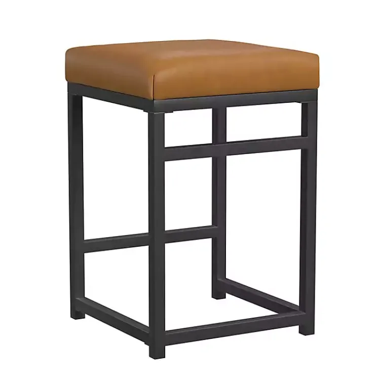 Bar Stools & Counter Height Stools-Kirklands Home Caramel Faux Leather Upholstered Counter Stool Tan