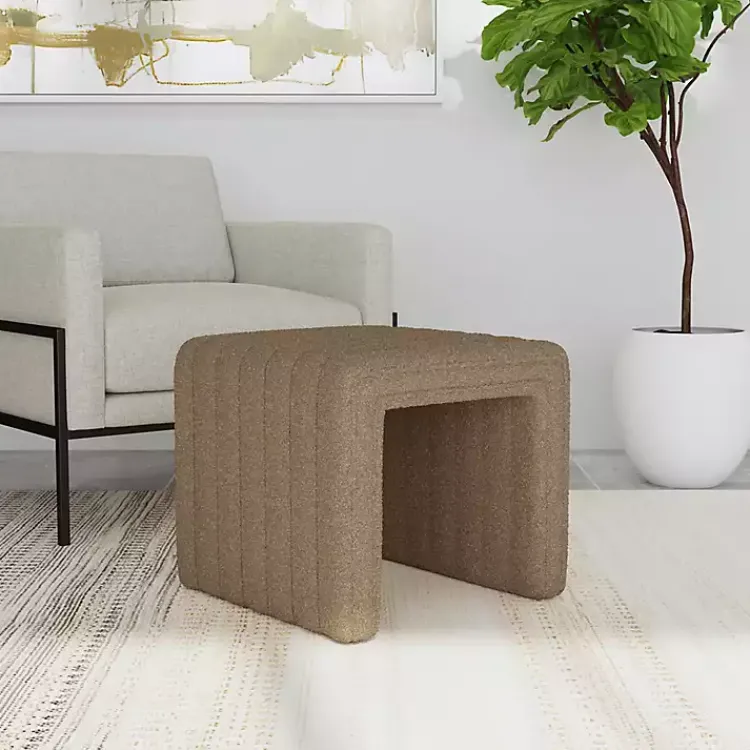 Benches & Ottomans-Kirklands Home Boucle Channeled Upholstered Ottoman Brown