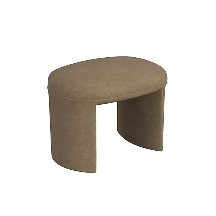 Benches & Ottomans-Kirklands Home Mocha Oval Upholstered Ottoman Brown
