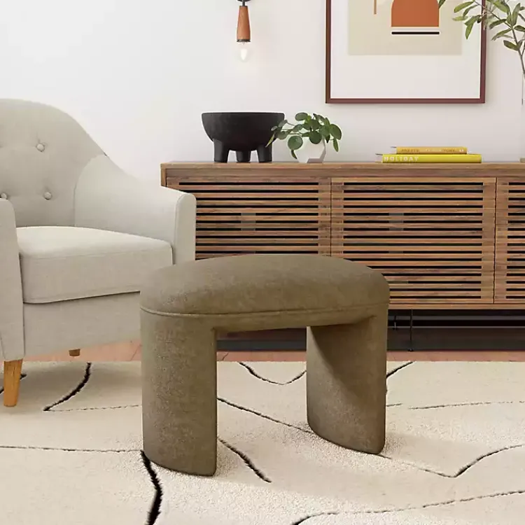 Benches & Ottomans-Kirklands Home Mocha Oval Upholstered Ottoman Brown