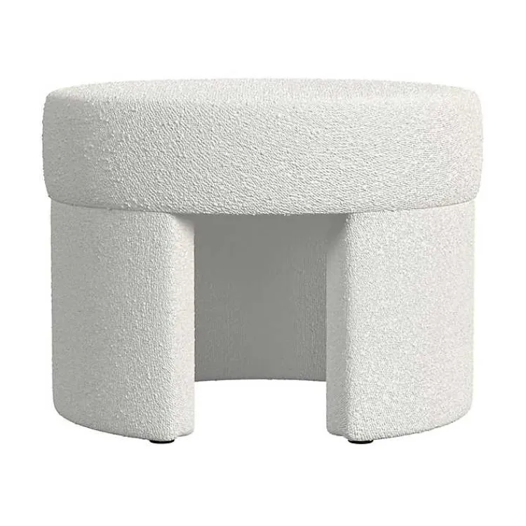 Benches & Ottomans-Kirklands Home Cream Boucle Round Upholstered Ottoman White