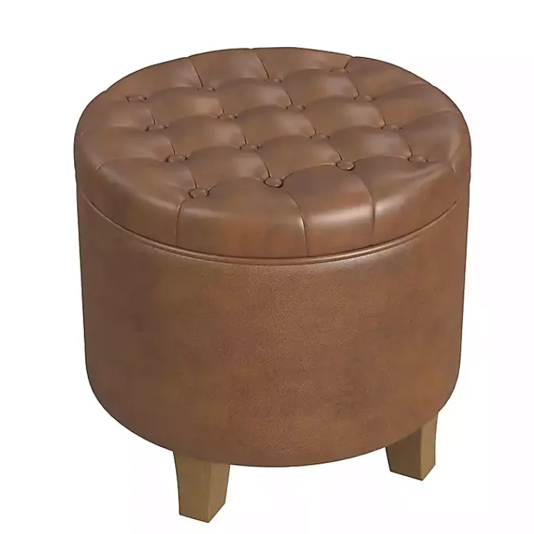 Benches & Ottomans-Kirklands Home Faux Leather Tufted Storage Ottoman Brown