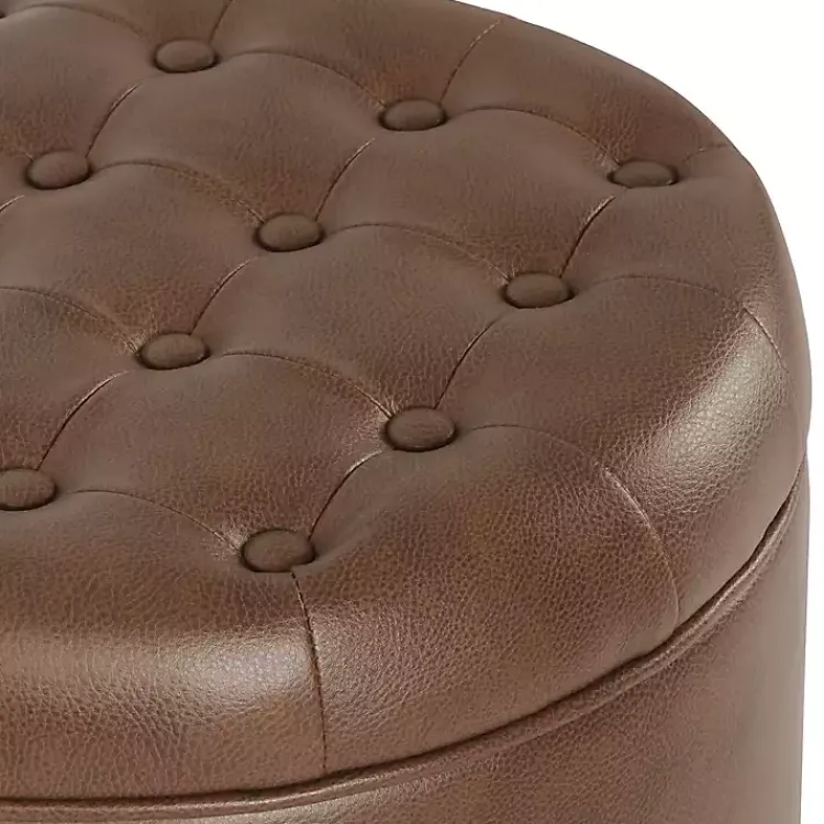 Benches & Ottomans-Kirklands Home Faux Leather Tufted Storage Ottoman Brown