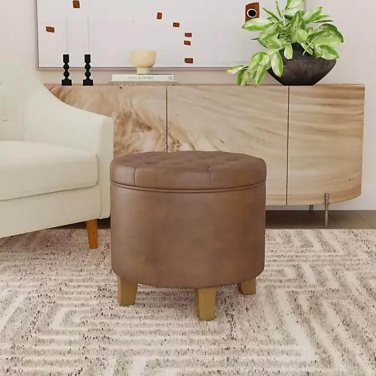 Benches & Ottomans-Kirklands Home Faux Leather Tufted Storage Ottoman Brown