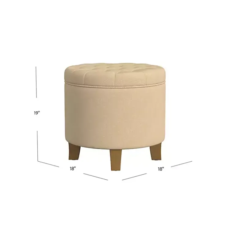 Benches & Ottomans-Kirklands Home Woven Upholstered Tufted Storage Ottoman Tan