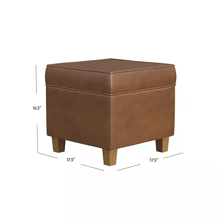 Benches & Ottomans-Kirklands Home Faux Leather Square Storage Ottoman Brown