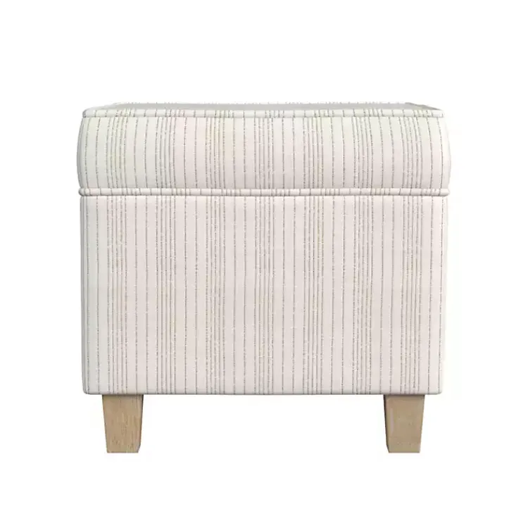 Benches & Ottomans-Kirklands Home Marigold Stripe Upholstered Square Storage Ottoman White