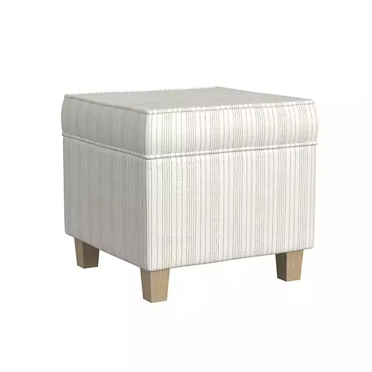 Benches & Ottomans-Kirklands Home Marigold Stripe Upholstered Square Storage Ottoman White