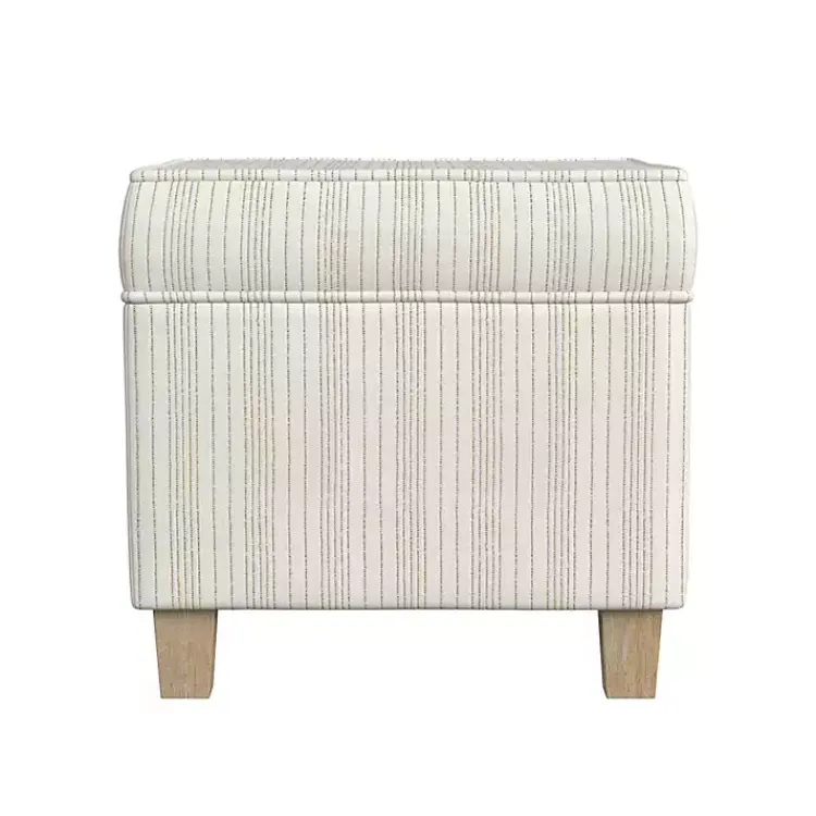 Benches & Ottomans-Kirklands Home Marigold Stripe Upholstered Square Storage Ottoman White