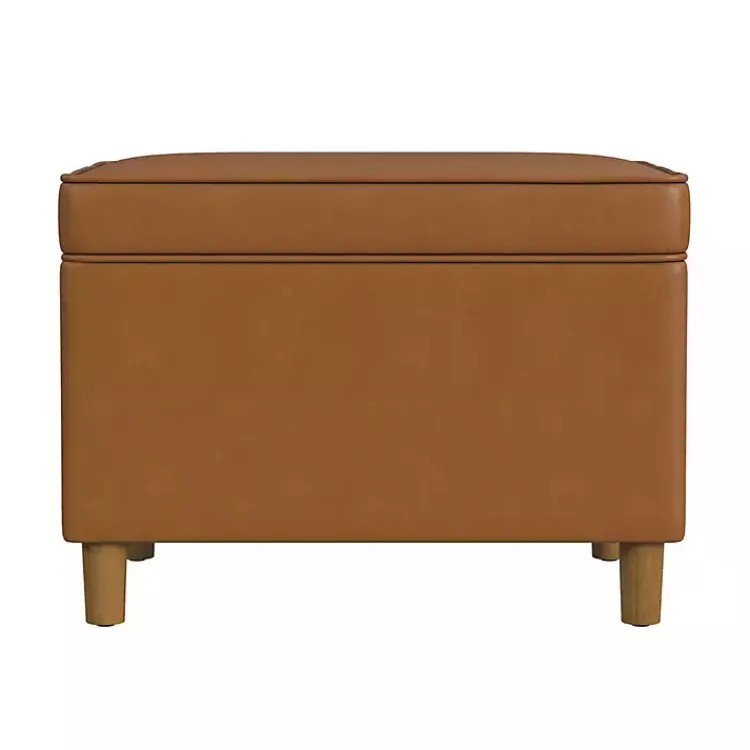 Benches & Ottomans-Kirklands Home Caramel Faux Leather Storage Ottoman Brown