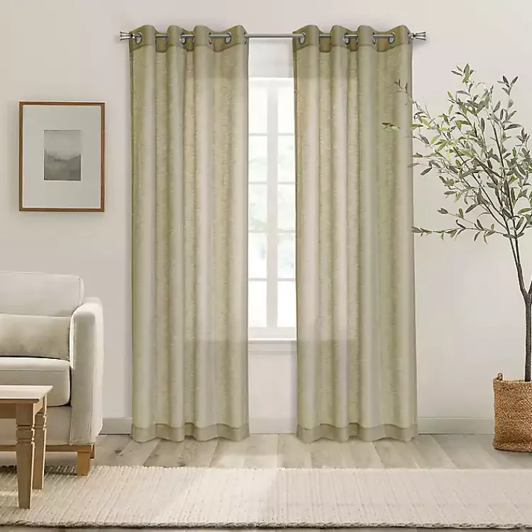 Curtains & Drapes-Kirklands Home Boucle Sheer Single Curtain Panel, 95 in. Tan