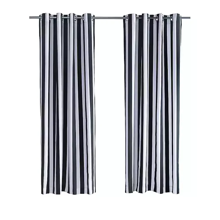 Outdoor Curtains-Kirklands Home Black Coastal Stripe Outdoor Curtain Panel, 84 in.