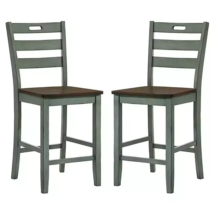 Bar Stools & Counter Height Stools-Kirklands Home Antique Wood Counter Stools, Set of 2 Green
