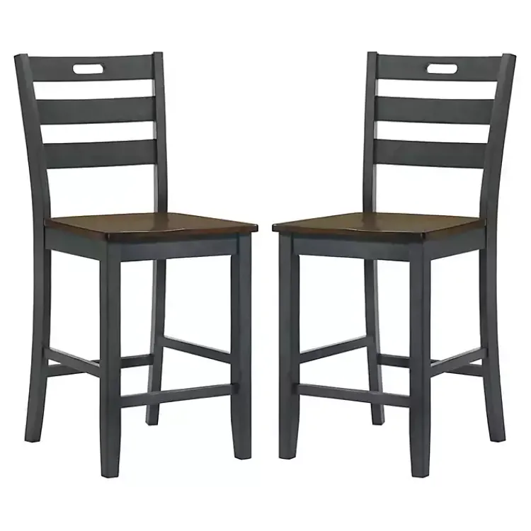 Bar Stools & Counter Height Stools-Kirklands Home Antique Wood Counter Stools, Set of 2 Gray