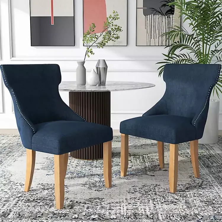 Dining Chairs-Kirklands Home Upholstered Wingback Dining Chairs, Set of 2 Blue